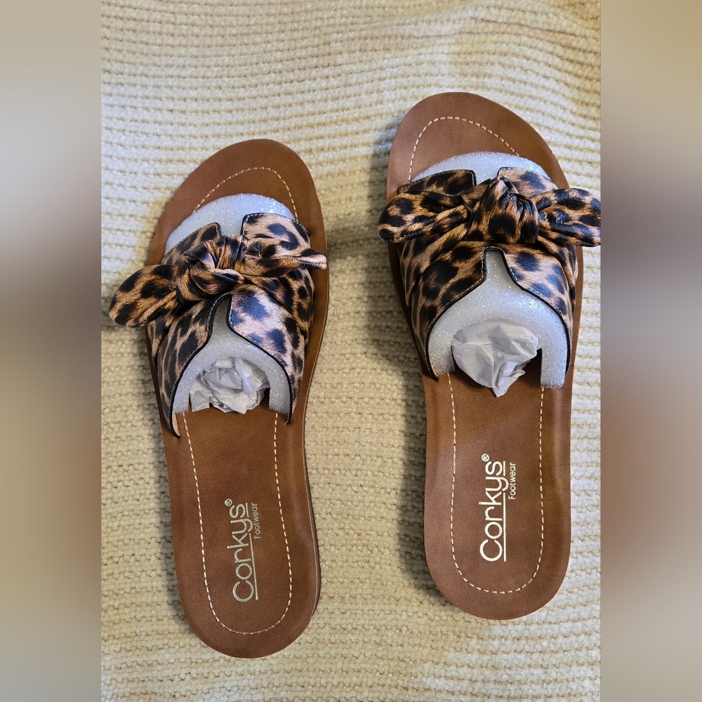 Corkys Too Cute Sandals Leopard Bow Slide